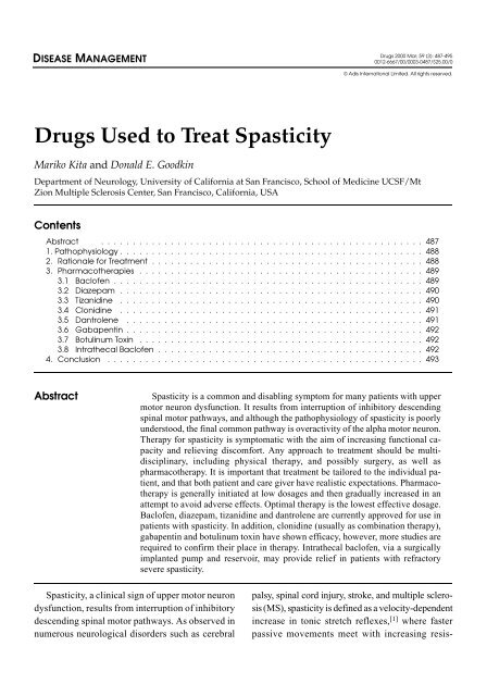 Drugs Used to Treat Spasticity - UNMC