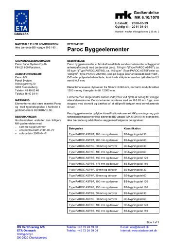 Paroc Byggeelementer - ETA-Danmark