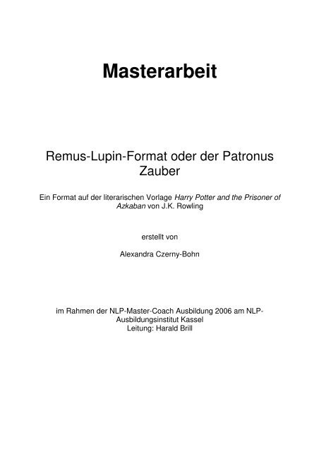 Masterarbeit Patronos Zauber Alexandra - NLP-Ausbildungsinstitut ...