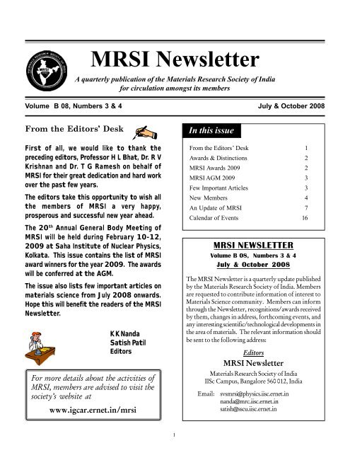 Number 3 & 4-July & October 2008 - Materials Research Society of ...
