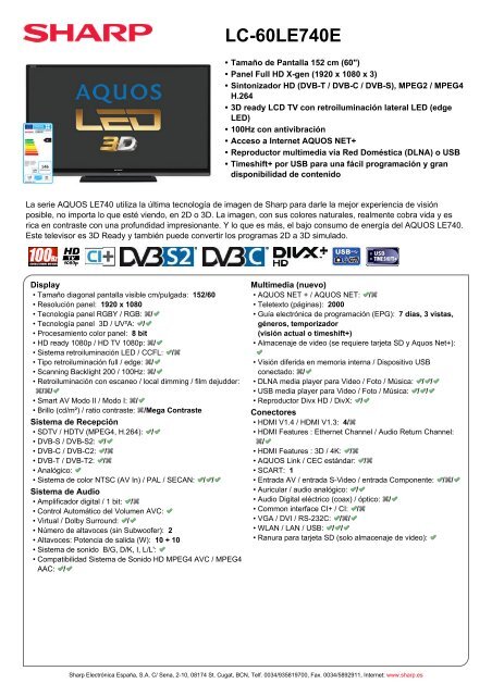 LC-60LE740E-TV LCD > 46 pulgadas - Sharp Electronics - Crambo