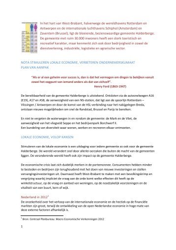 Plan van aanpak lokale economie 2012 - Gemeente Halderberge