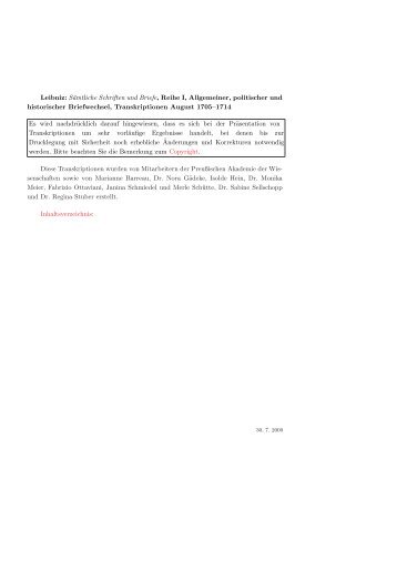 Leibniz, Akademie-Ausgabe, Transkriptionen - Gottfried Wilhelm ...