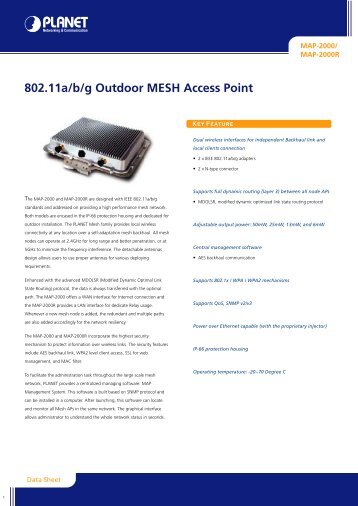 Planet DS MAP-2000 / 2000R Outdoor Access Point Data Sheet