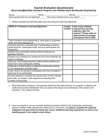 Teacher Evaluation Questionnaire - PEER