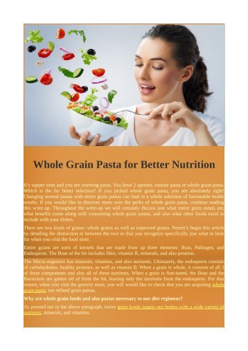 Whole Grain Pasta for Better Nutrition