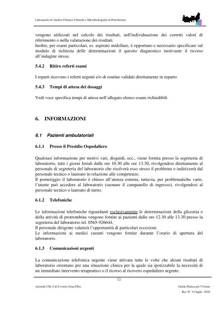 Guida Pratica per l'Utente - USL 6 - Livorno