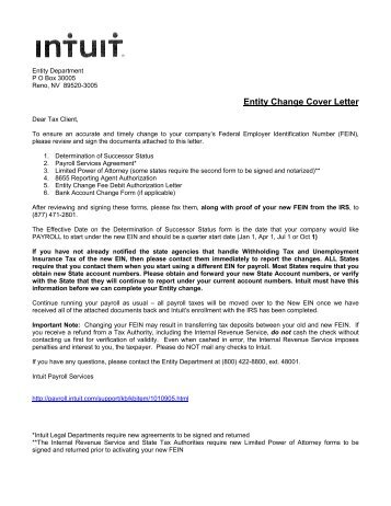 Entity Change Cover Letter - Intuit