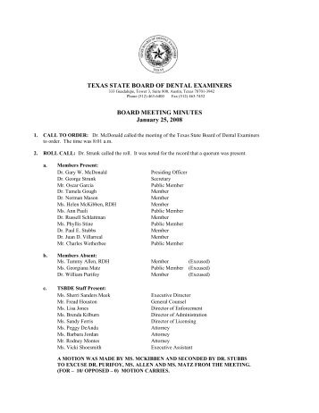 TEXAS STATE BOARD OF DENTAL EXAMINERS BOARD ...