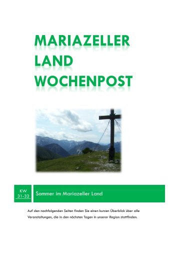 Mariazeller Land Wochenpost KW 31-32 - Mariazellerland Blog