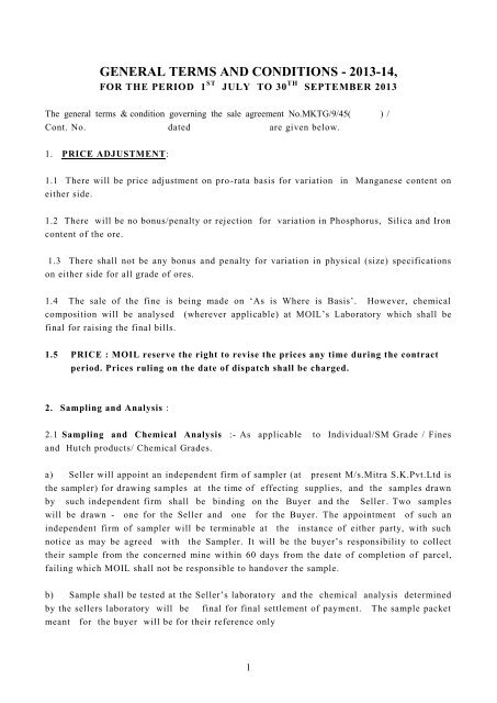 GENERAL TERMS AND CONDITIONS - 2009-10, - Moil Limited