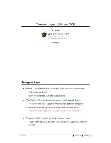 Transport Layer, UDP, and TCP - Wake Forest University