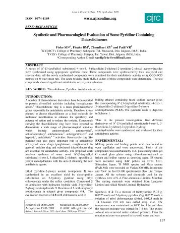 Synthetic and Pharmacological Evaluation of Some Pyridine ...