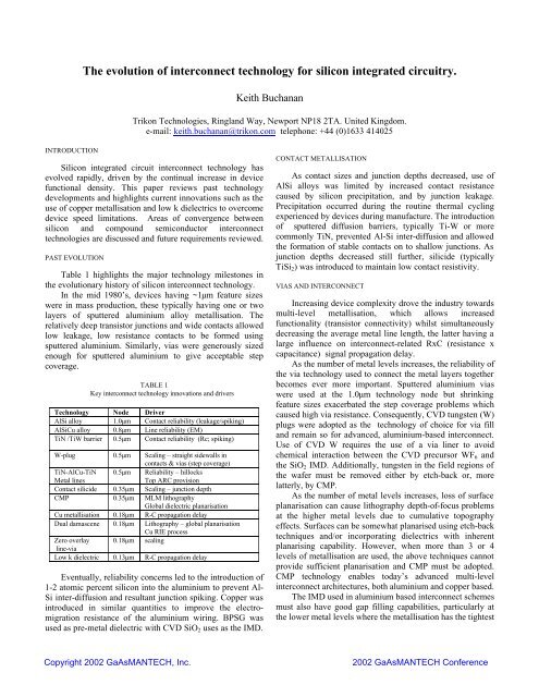 The evolution of interconnect technology for silicon ... - CS Mantech