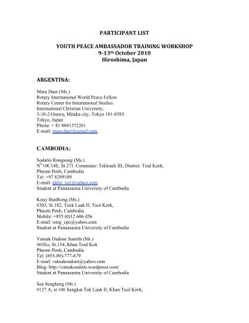 PARTICIPANT LIST YOUTH PEACE AMBASSADOR TRAINING ...