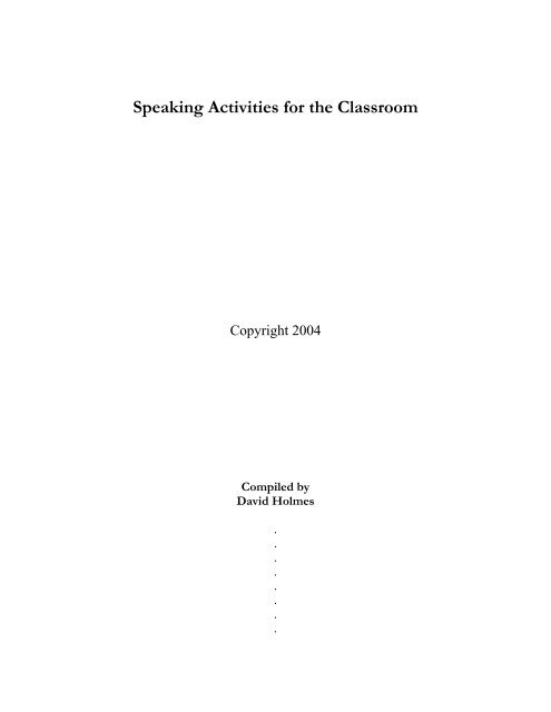 Speaking Activities for the Classroom