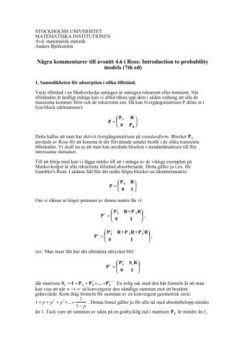 NÃ¥gra kommentarer till avsnitt 4.6 i Ross - Matematiska institutionen ...