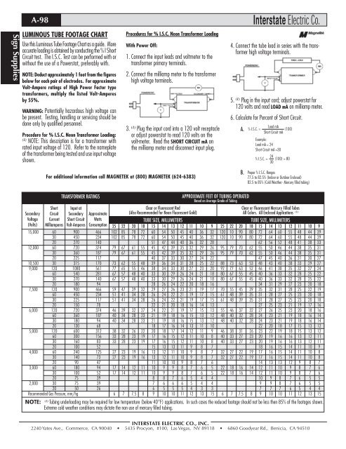 Section A - Sign Supplies - Home | Interstate Electric Corporation