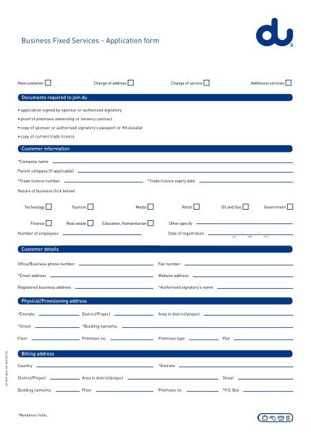 Business Fixed Services - Application form - Du
