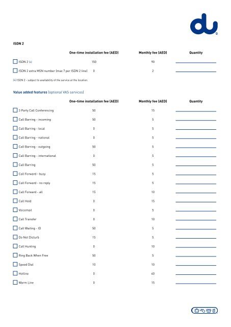 Business Fixed Services - Application form - Du