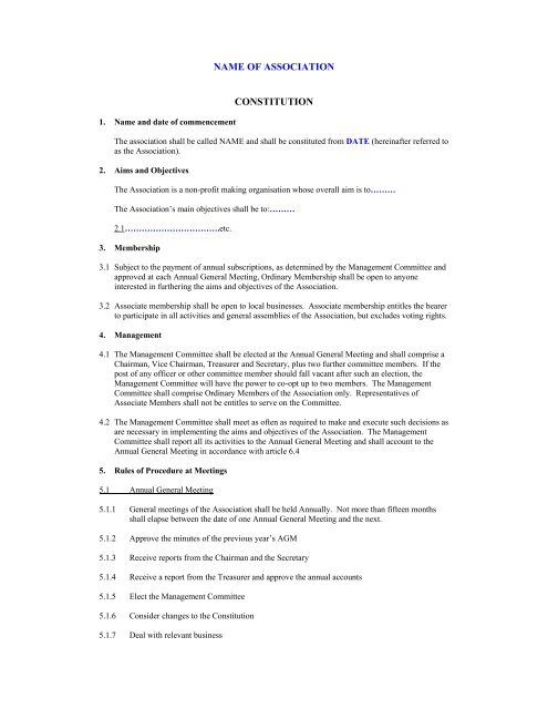 NAME OF ASSOCIATION CONSTITUTION - Orkney Communities