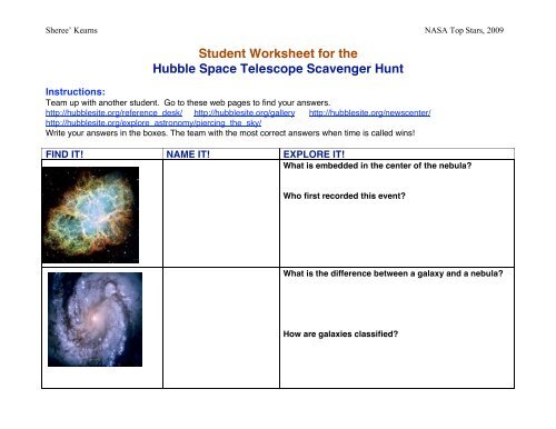 Student Hst Scavenger Hunt Worksheet 3 Top Stars