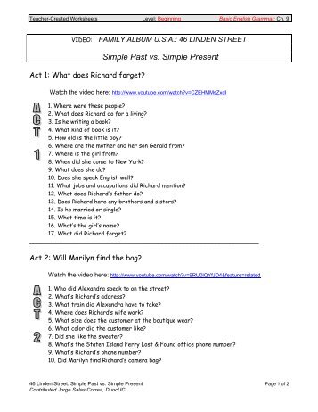 46 Linden Street: Simple Past vs. Simple Present - AzarGrammar.com