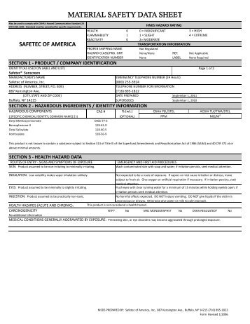 Manufacturer's MSDS - Safetec Sunscreen - Southland Medical ...