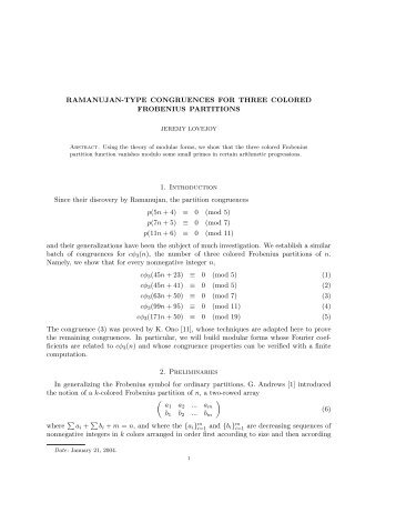 Ramanujan type congruences for three-colored Frobenius ... - liafa