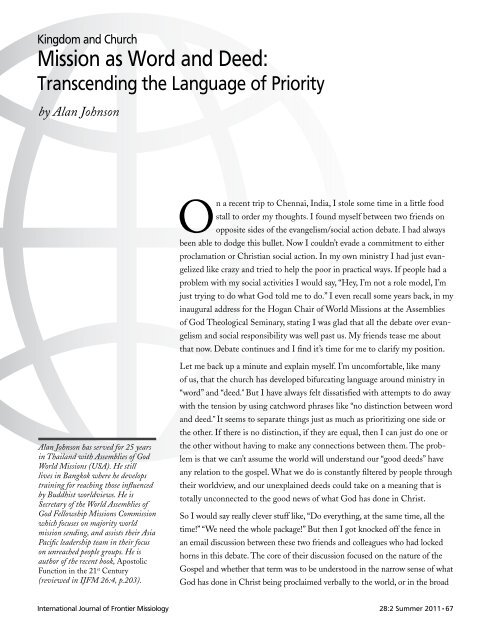 Mission as Word and Deed: Transcending the Language of Priority