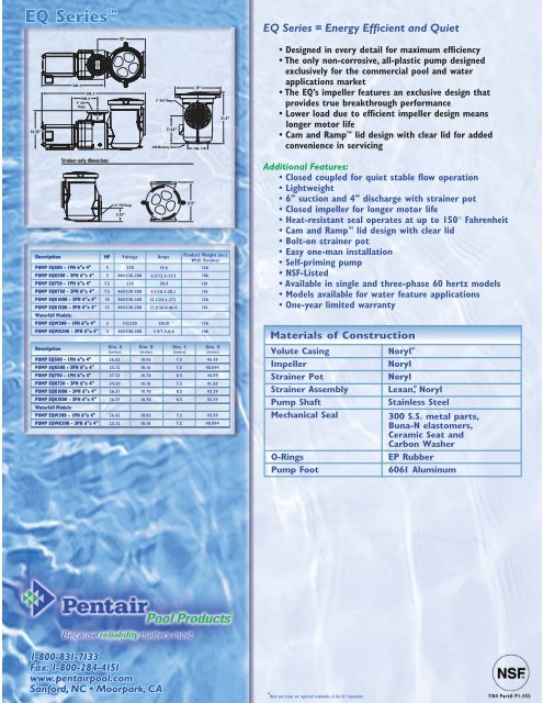 EQ Series™ Pumps - Cheap Pool Products