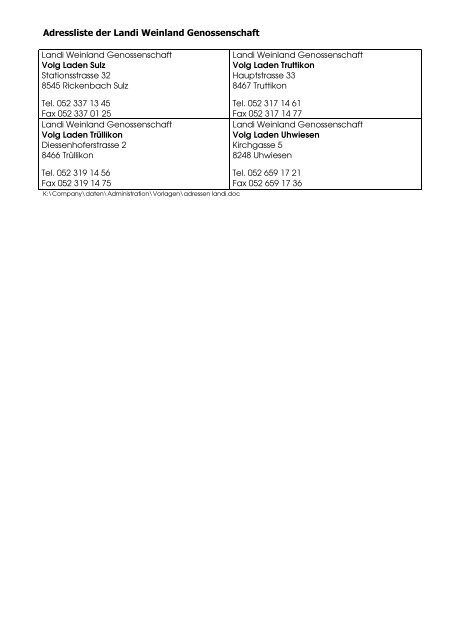 Adressliste (pdf / 25 KB) - LANDI Weinland