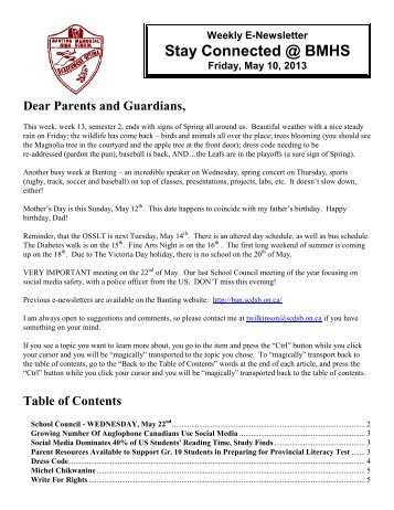 Weekly Newsletter May 10, 2013 - Banting Memorial High School