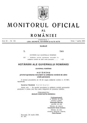 HOTâRÂ¬RI ALE GUVERNULUI ROMÂ¬NIEI