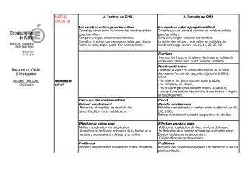 Documents d'aide Ã  l'Ã©valuation MATHS CYCLE III