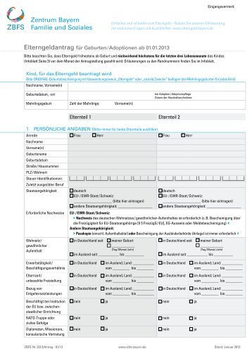 Antrag auf Elterngeld fÃƒÂ¼r Geburten ab 01.01.2013 - Zentrum Bayern ...
