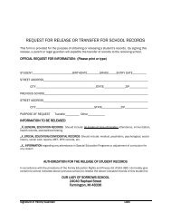 request for release or transfer for school records - Our Lady of Sorrows