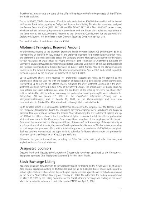 OFFERING MEMORANDUM Global Offering of up to ... - Nordex