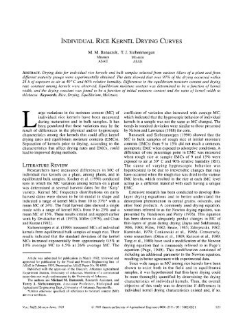 individual rice kernel drying curves - Rice Processing Program