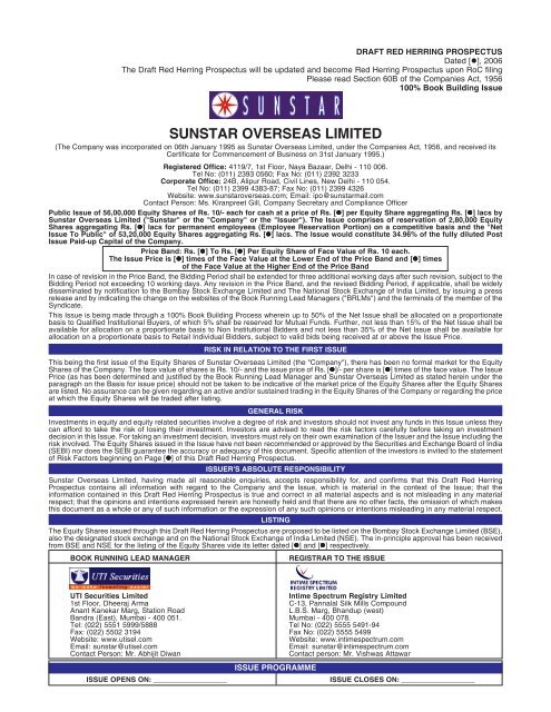 Sunstar Overseas Limited Cmlinks Com