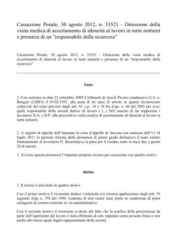 Cassazione Penale, 30 agosto 2012, n. 33521 - Omissione ... - Ospol