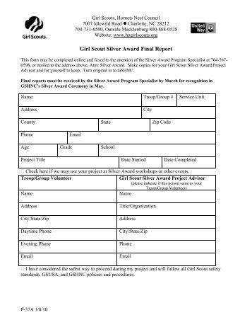 Girl Scout Silver Award Final Report - the Girl Scouts, Hornets' Nest ...