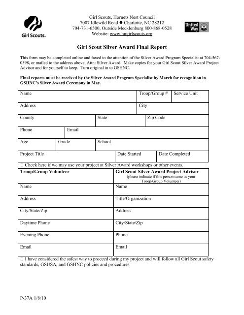 Girl Scout Silver Award Final Report The Girl Scouts - 