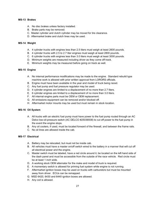 Official Rule Book - Lucas Oil Regional Off Road Racing