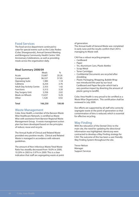 Colac Area Health Annual and Quality of Care Report 2009