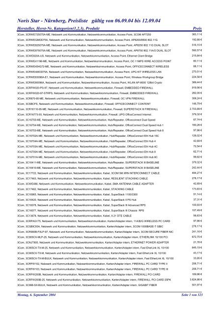 Noris Star - Nürnberg, Preisliste gültig von 06.09.04 bis 12.09.04