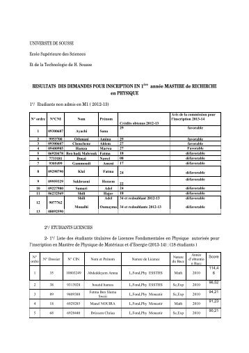 Consulter - ecole superieure des sciences et de technologie ...