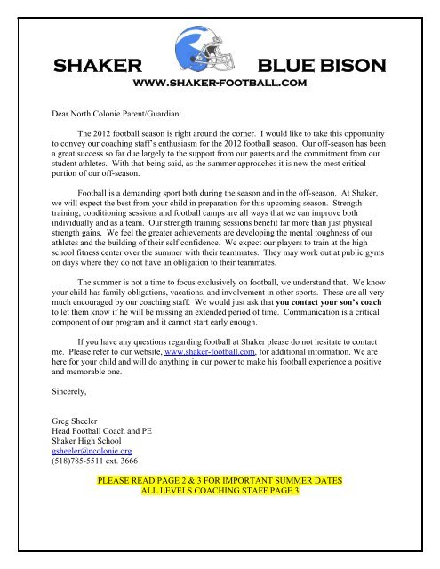 SHAKER BLUE BISON www.shaker-football.com - North Colonie ...