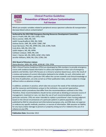 Prevention of Blood Culture Contamination - Emergency Nurses ...