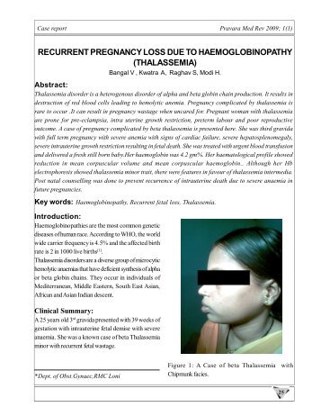 recurrent pregnancy loss due to haemoglobinopathy (thalassemia)